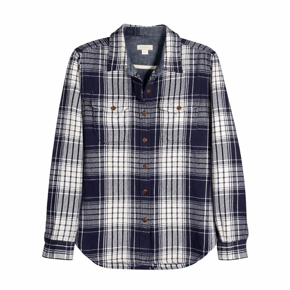 Outerknown Blanket Shirt Long Sleeve Blue Plaid Organic Cotton Shirt Women Sz S